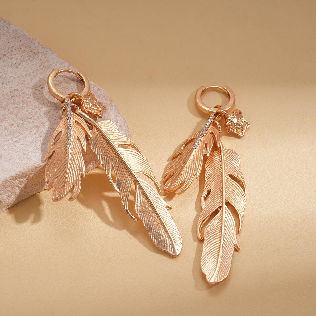 Metalowa Diamentowa Piórko Kolczyk do Ucha Unikalne Kolczyki Kolczyki