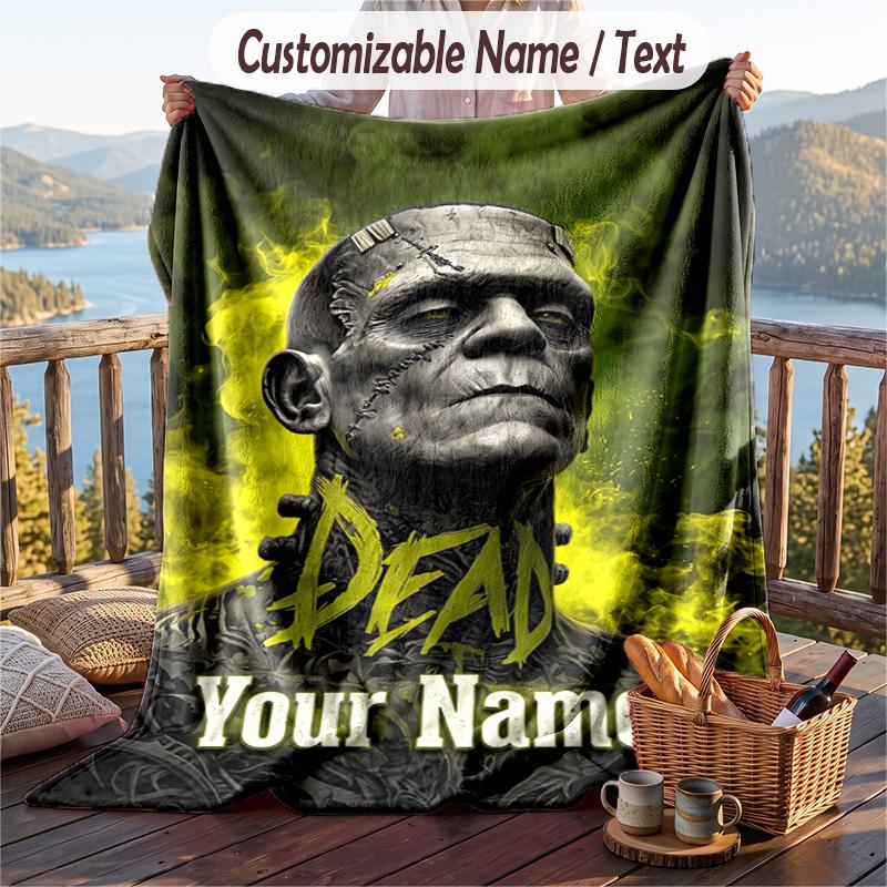 Custom Text Flannel Throw Blanket, Lightweight Cozy Bed Sofa BlanketFrankenstein's Monster