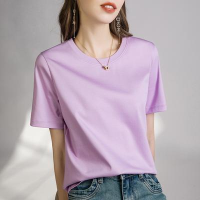 High-End Cool Round Neck Short-Sleeved T-shirt Women's Solid Color Half Sleeve Bottoming T-Shirt Top