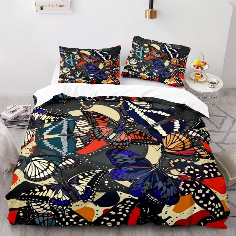 Butterfly Duvet Cover Set Blue Butterflies And Dragonfly Design White Twin Bedding Set For Kids Teen Girl Microfiber Quilt Cover