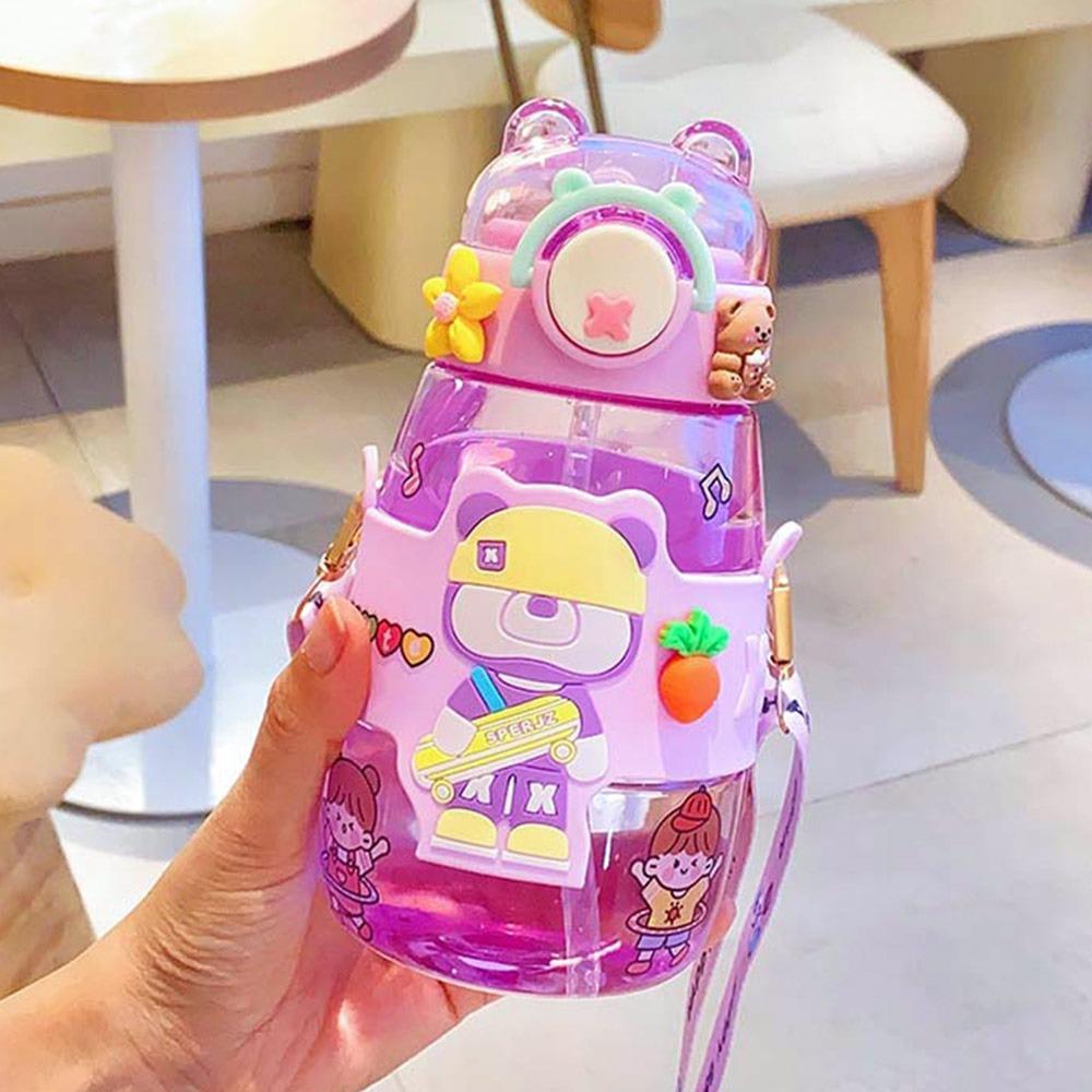 600ML With Strap Water Cup Leakproof Beverage Kettle Creative Kids Summer Water Bottle  School