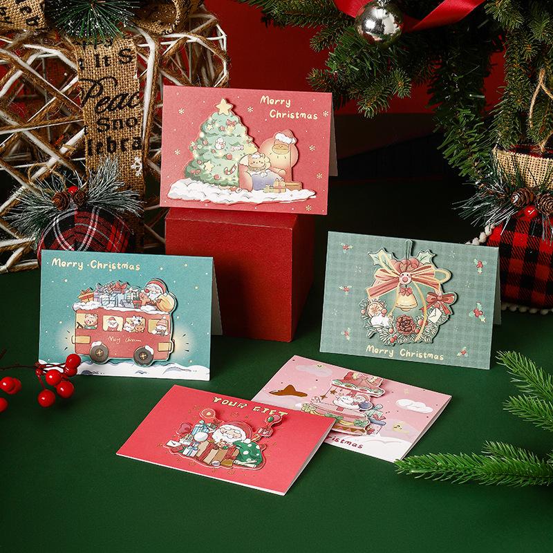 3D Christmas Greeting Cards Creative Mini Message Cards Holiday Gift Tags for Florist Bakery Classroom Exchange Party Supplies