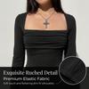 New Spring/Summer Women'S Fashion Simple Black Square Neck Dress Versatile Elegant Long Sleeve Short Dress