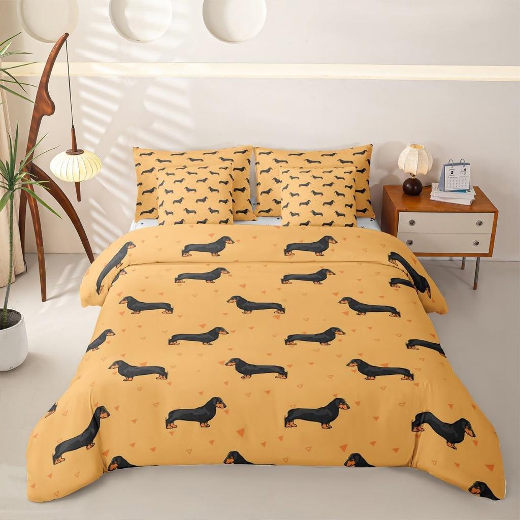 Dachshund Sausage Comforter Set Cartoon Puppy Dog Bedding Set Kids Boys Toddler, Cute Dachshund Dog Bedding Sets Room 2Pcs