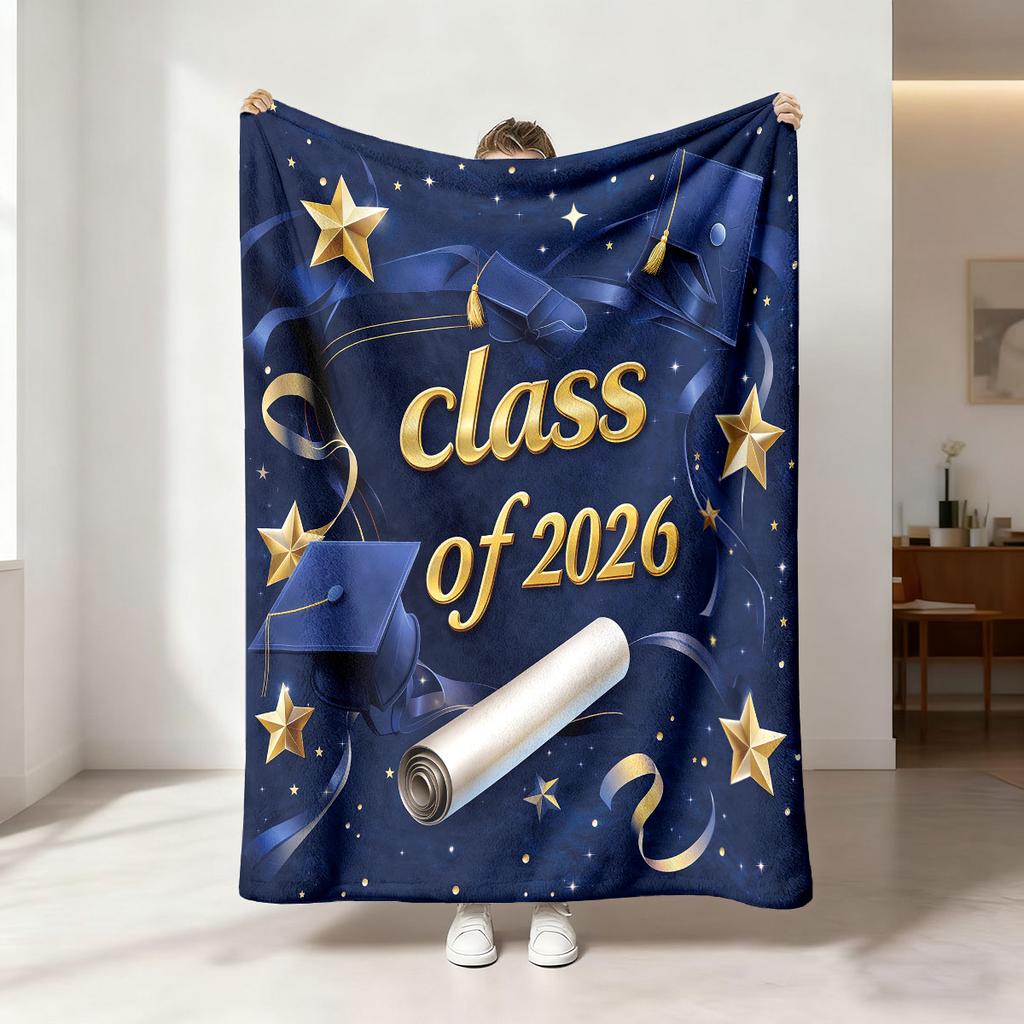 1Pc Graduation Season Printed Flannel Blanket Multi Size Casual Comfortable Cover Carpet Machine Washable