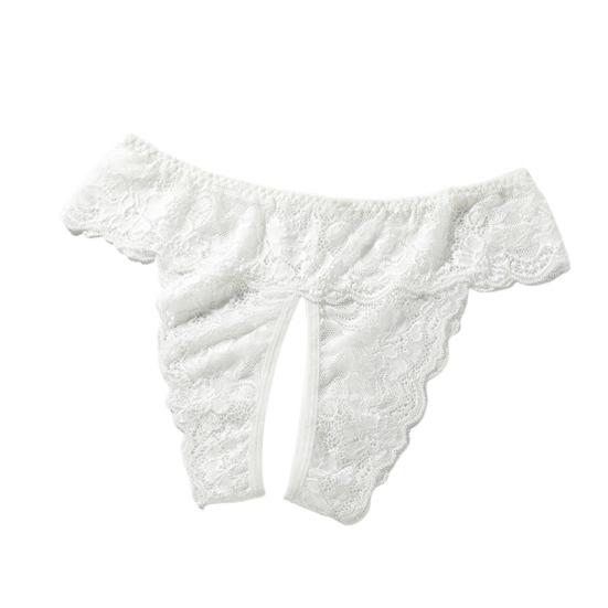 Women Briefs Lace Open Crotch Plus Size Pure Color Sweet G-string