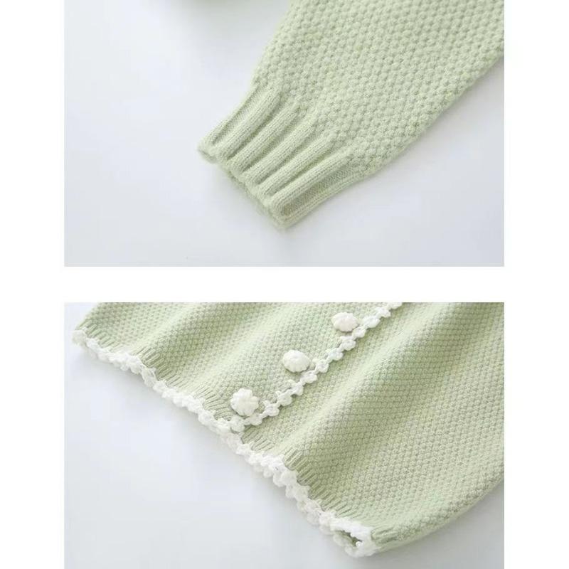 Zweiteiliges Set im koreanischen Stil für Frauen, grüne Pulloverjacke und Rock, Winteroutfit