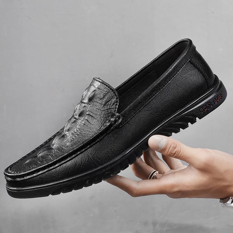 

Alligator Pattern Mens Loafers Shoes Handmade Split Leather Lightweight Business Travel Anti-slip Wearable Casual Shoes 45 чёрный
