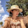 Fashion Flat Top Straw Hat for Women Floral Ribbon Bowknot Summer Large Brim Sunscreen Fisherman Cap Sweet Girls Travel Hat