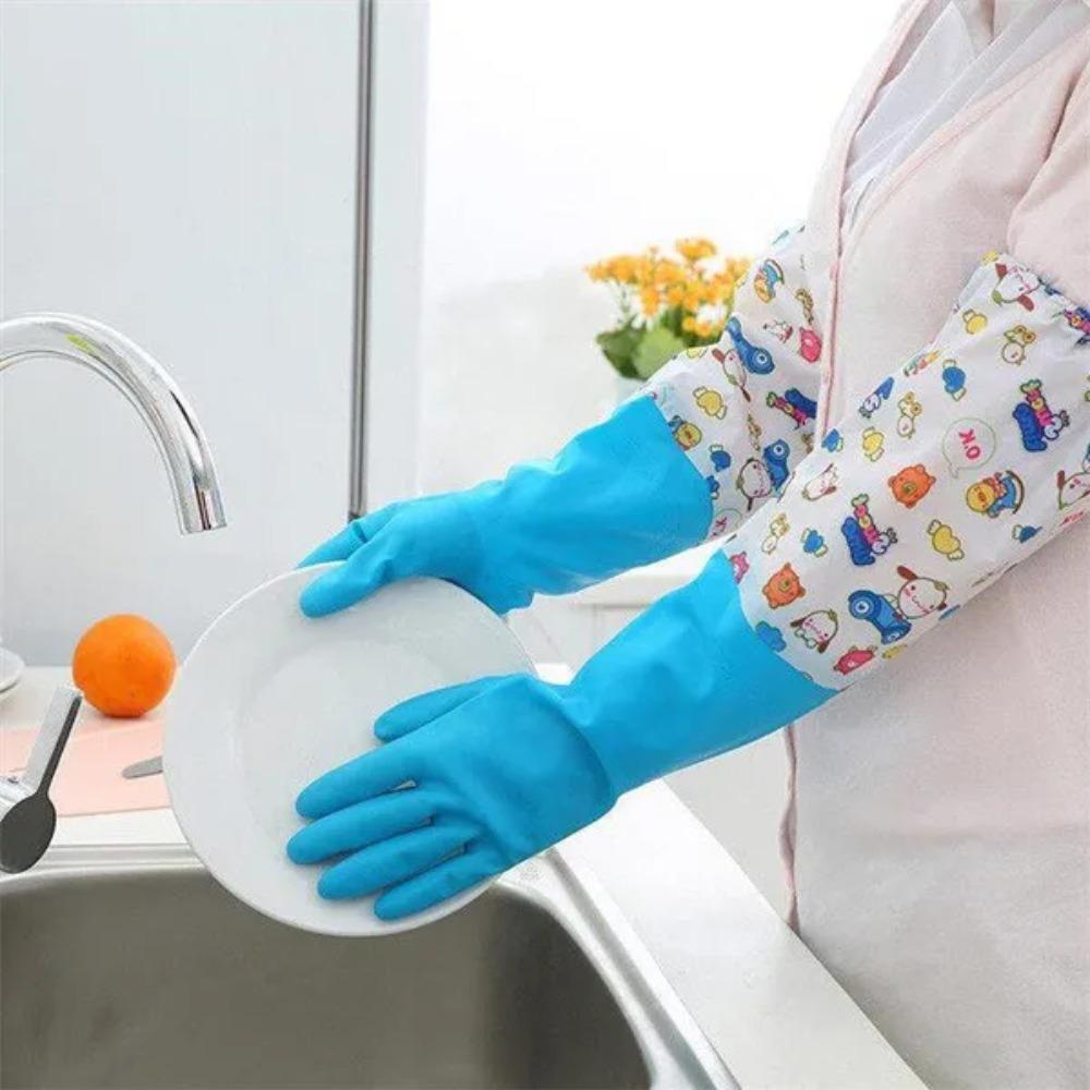 Cartoon Print Long Rubber Gloves Anti-skid Household Dish Washing Cleaning Glove