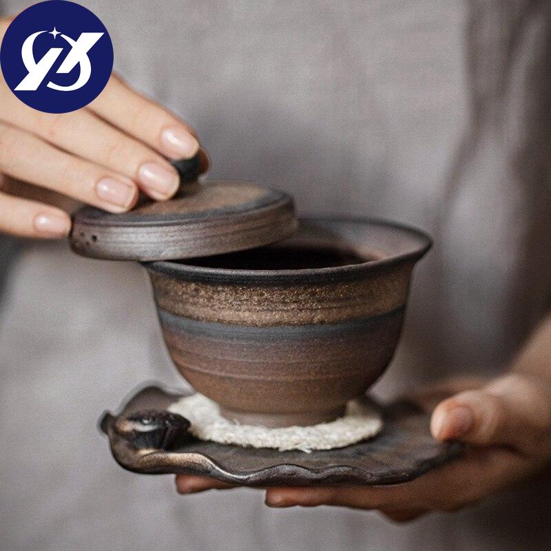 Ceramic Handmade Tea Bowl with Cover Office Teapot Jingdezhen Teacup Pottery Gaiwan Tea Set Drinkware 170ml