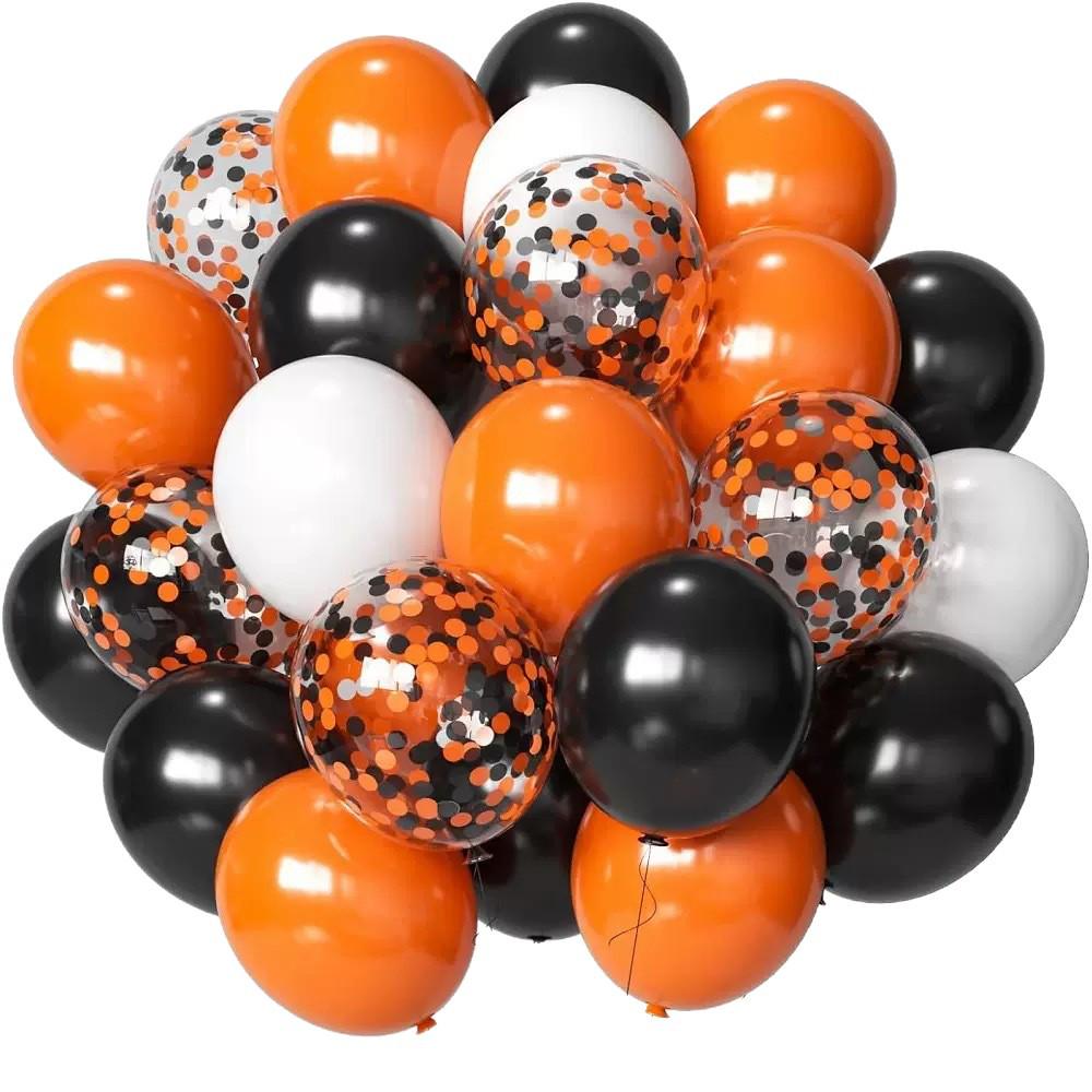 55-Piece Halloween Black & Orange Latex Balloon Set, 10/12 Inch Party Decorations