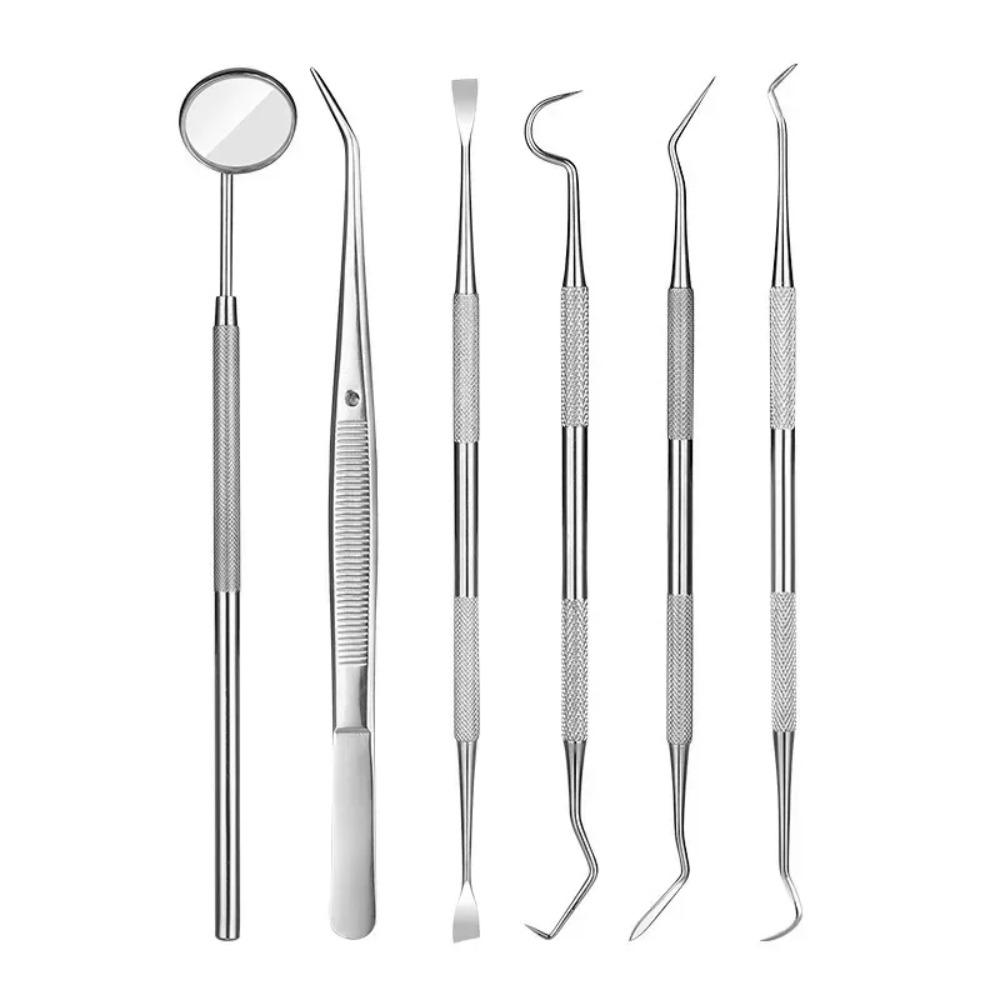 6-piece setSteel Dentist Clean Tools Dental Mirror Double Probe Sickle Hoe Tooth Cleaner Dental Tool Tooth Care Tool Kit