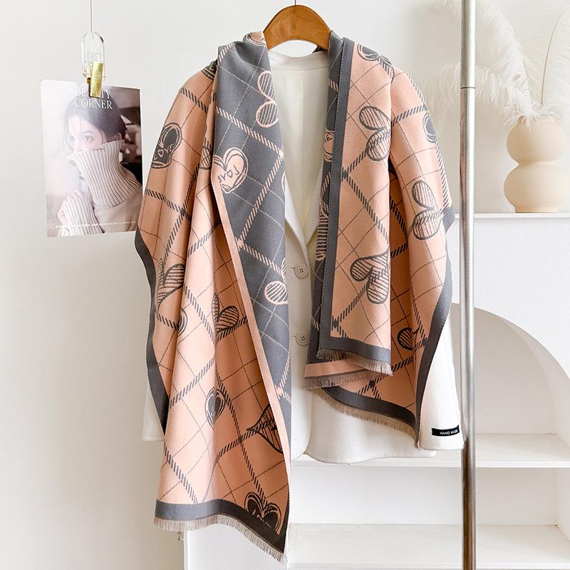 High-End Temperament Scarf Women, Double-Sided Love Winter Warm Shawl, Thickened Scarf