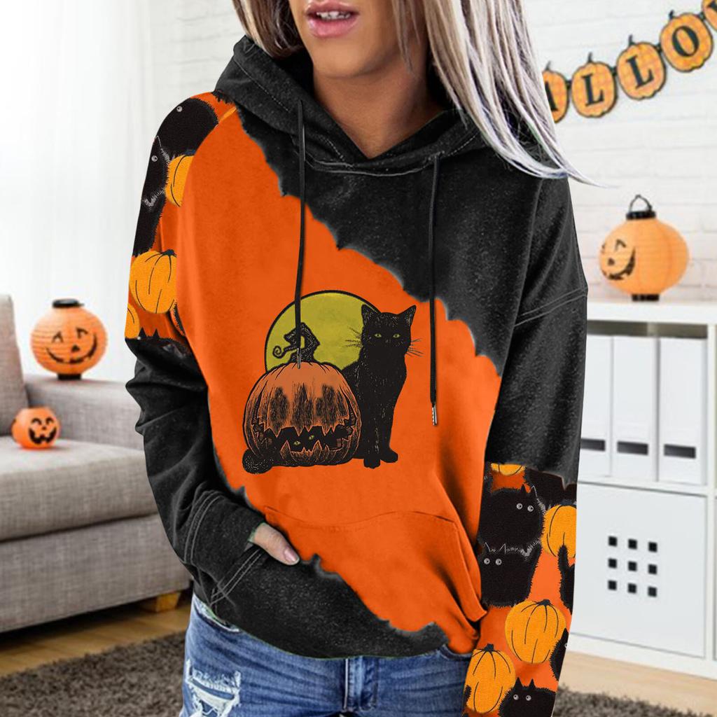 Unisex Hoodies & Sweatshirts Wish Halloween Loose Oversized Printed Hooded Sweatshirt