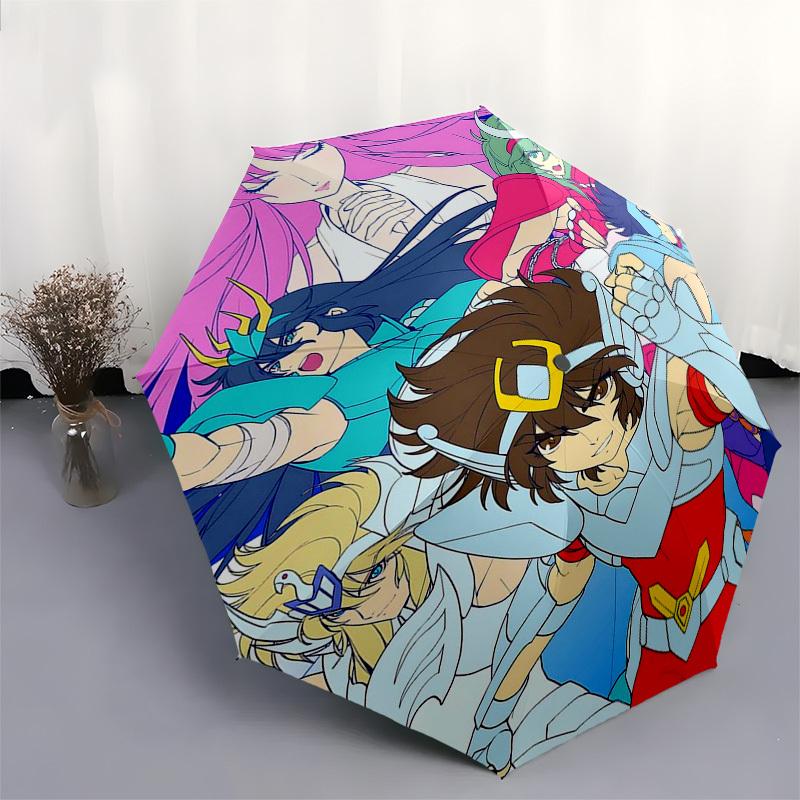 1pc Saint Seiya: Knights of the Zodiac, Auto Open Umbrella with Portable Tri-Fold Design, 8-Bone Iron Frame Outdoor Umbrella, Perfect Gift for Fans, T