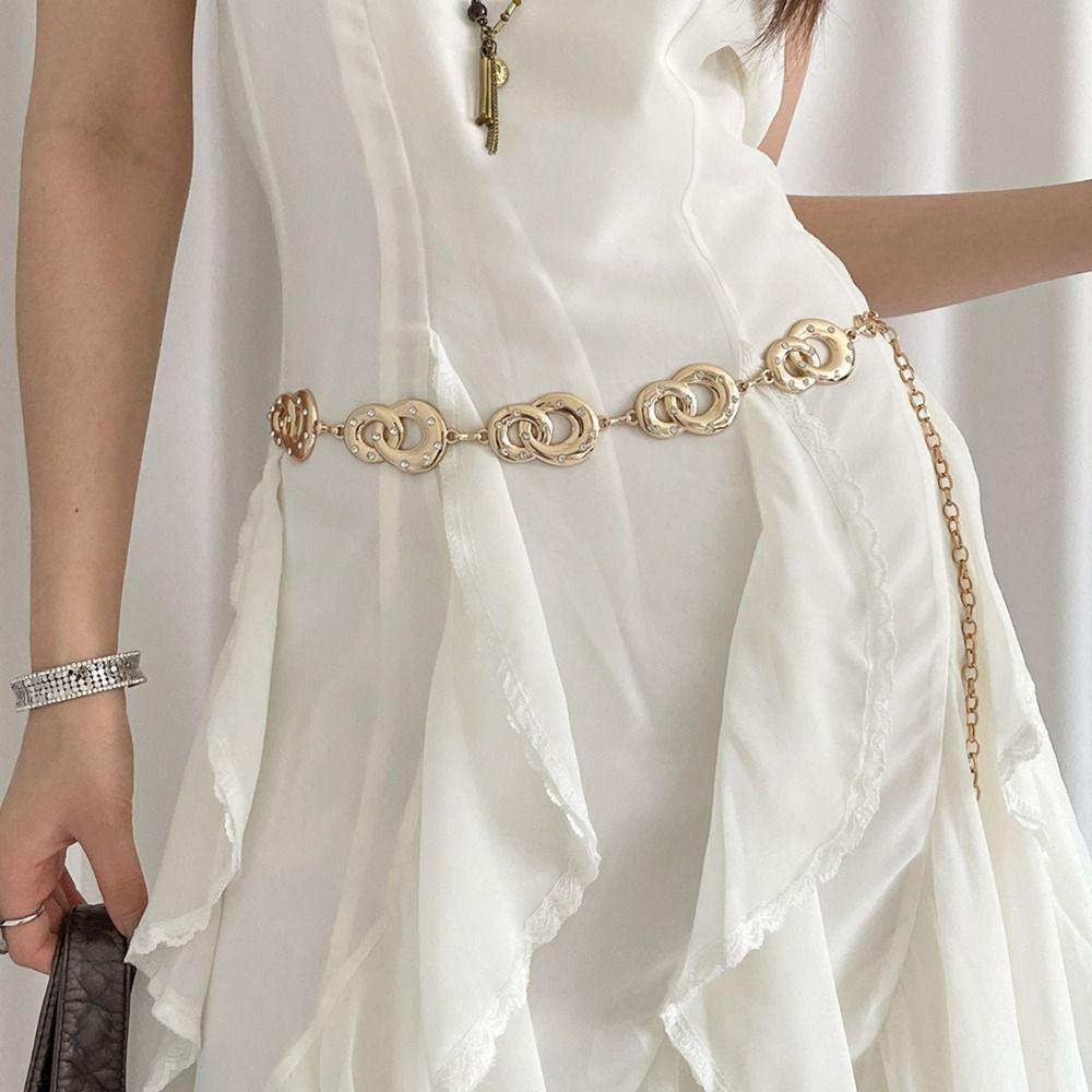 Elegant Metal Circular Ring Waist Chain Gold/Silver Dress Belt Chain Bohemian Body Chain  Women