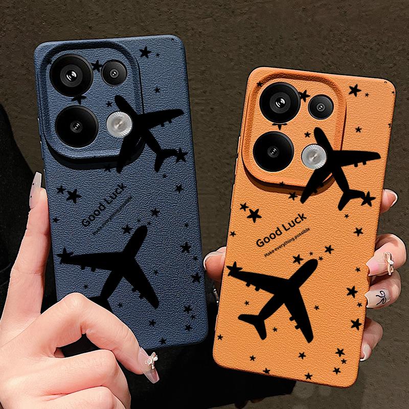 For Xiaomi 13T Pro Poco X7 X6 M6 Pro Redmi Note 14 13 Pro 12 11 Case Airplane Print Leather Texture TPU Soft Shockproof Matte Slim Phone Cover