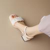 New women's one-word sandals casual solid color large size women's shoes rubber soft sole square heel comfortable round head summer sandals