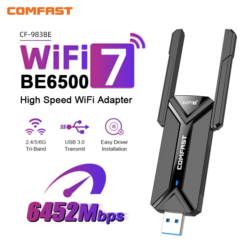 COMFAST WiFi7 USB Adapter BE6500 WiFi Card 5G/6G USB3.0 Wireless Network Card USB WiFi7 Adaptador AX5400 WiFi6 Antenna PC Laptop 3