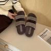Fashion Women's Cozy Double Strap Warm Indoor Fashion Furry Fur Slippers Outdoor Indoor Female Slides Sandals Winter Ladies Flats Shoes