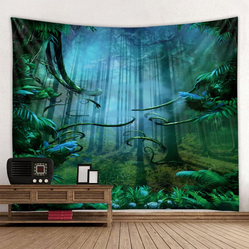 Green Jungle Tapestry Beautiful Natural Forest Large Wall Hanging Hippie Bohemian Mandala Wall Art Home Decoration 8 Sizes