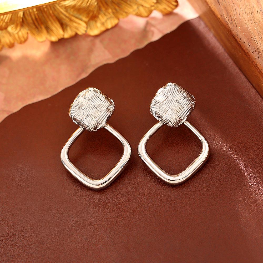 European & American Style Rhombus Earrings, Gold-Plated Copper, Minimalist INS Fashion Jewelry