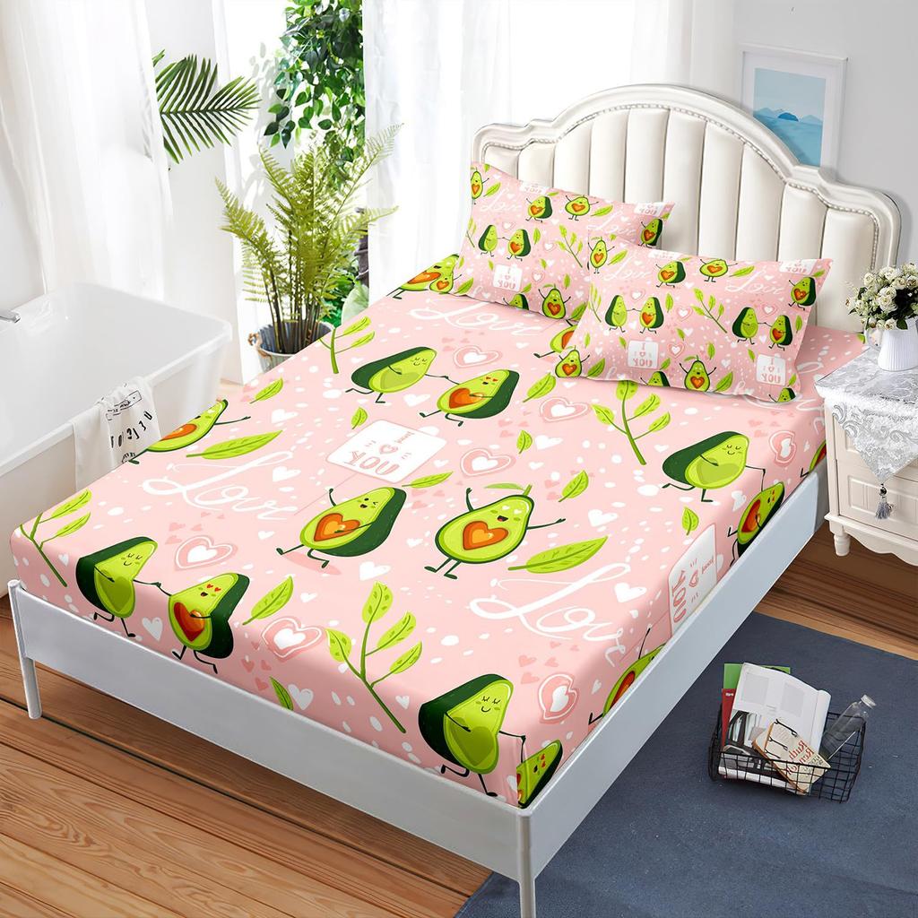 Liebe Avocado Muster Bettmütze Dreiteiliges Digitaldruck Bettzeug Bettmütze Dreiteiliges Set Kinder und Erwachsene