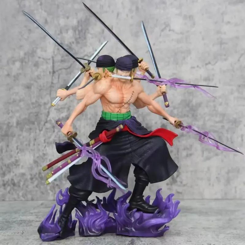 30cm One Piece Fight Zoro Action Figure Anime Asura Roronoa Zoro Tre Teste Più Sei Braccia Statua Modello da Collezione Giocattolo per Bambini Regali