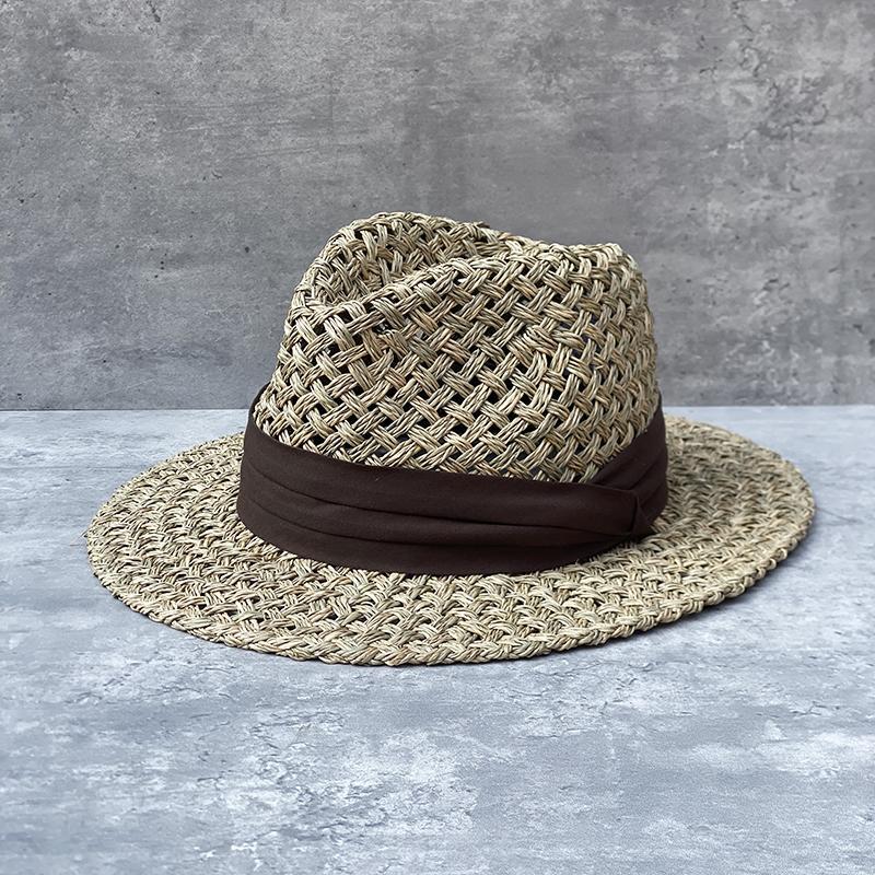 Encryption Three-Strand Salt Grass Panama Top Hat French Vintage Vacation Straw Hat Women'S Summer Sunscreen Shade Jazz Hat