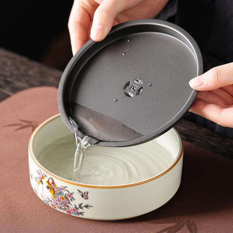 Ru Kiln Persian Cat Pot Bearing Tea Tray Ceramic Water Storage Kettle Mat Tea Teapot Base Tea Table Tray Tea Ceremony Accessory