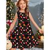 Girl's Summer Cute Christmas Print Sleeveless Vest Dress Fashionable Round Neck Casual Comfortable Soft Breathable Mini Dress