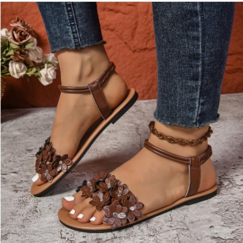 Fashion Bohemian Sandals Summer New Roman Flat Bottom Flowers Women Casual Shoes Large Size Slip on Beach Sandalias Femininas