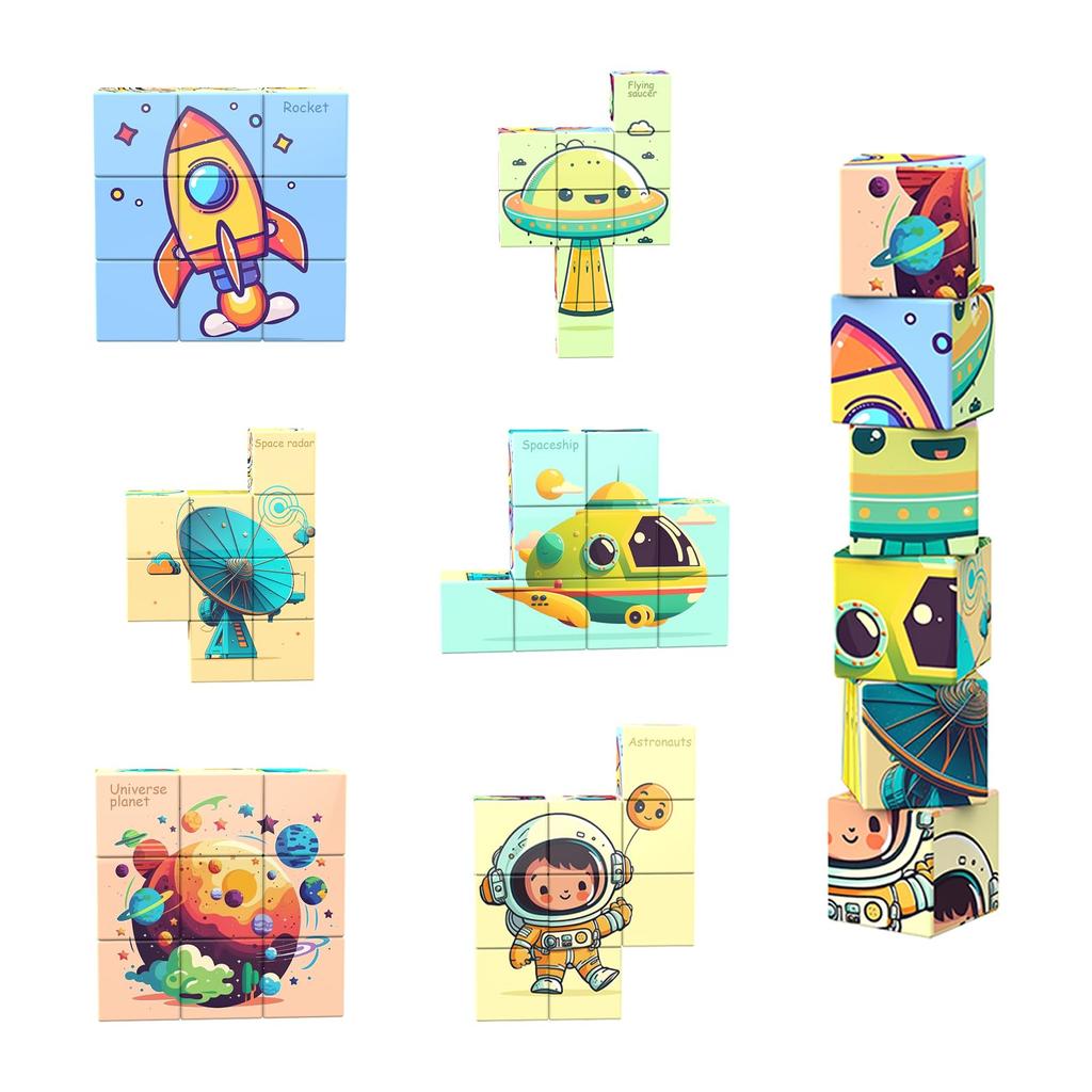 AOMACO Magnetická stavebnice 3D puzzle, 6 témat, 6stranné puzzle, Vzor Devíti paláců, Magnetické kostky, 9dílná sada, Vzdělávací hračka, 3D puzzle, Magnetické