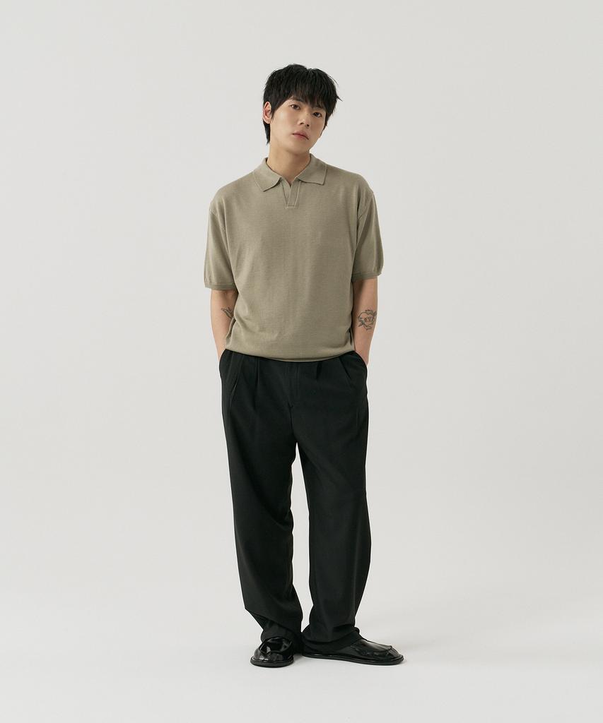 GNOK Silk Collared Short Sleeve Knit [Khaki]