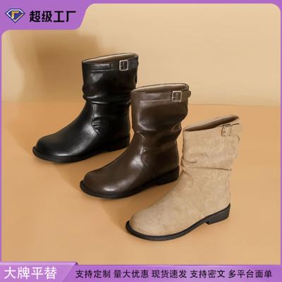 Grape Mom 2025 Winter New Short Martin Boots Korean Edition Fashion Pleated Pile Boots Korean Edition Boots for School Season