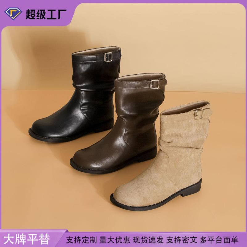 Grape Mom 2025 Winter New Short Martin Boots Korean Edition Fashion Pleated Pile Boots Korean Edition Boots for School Season