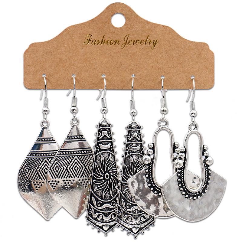 Antique Sliver-Plated Hollow Alloy Geometric Dangle Indian Earrings For Women Gypsy Zircon Boho Ethnic Leaf Bell Tassel Earring