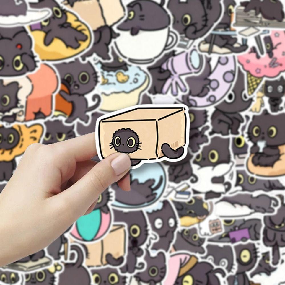 50Pcs Waterproof Kawaii Black Cat Sticker Cartoon Graffiti Decal Cute Kitten Sticker Skateboard