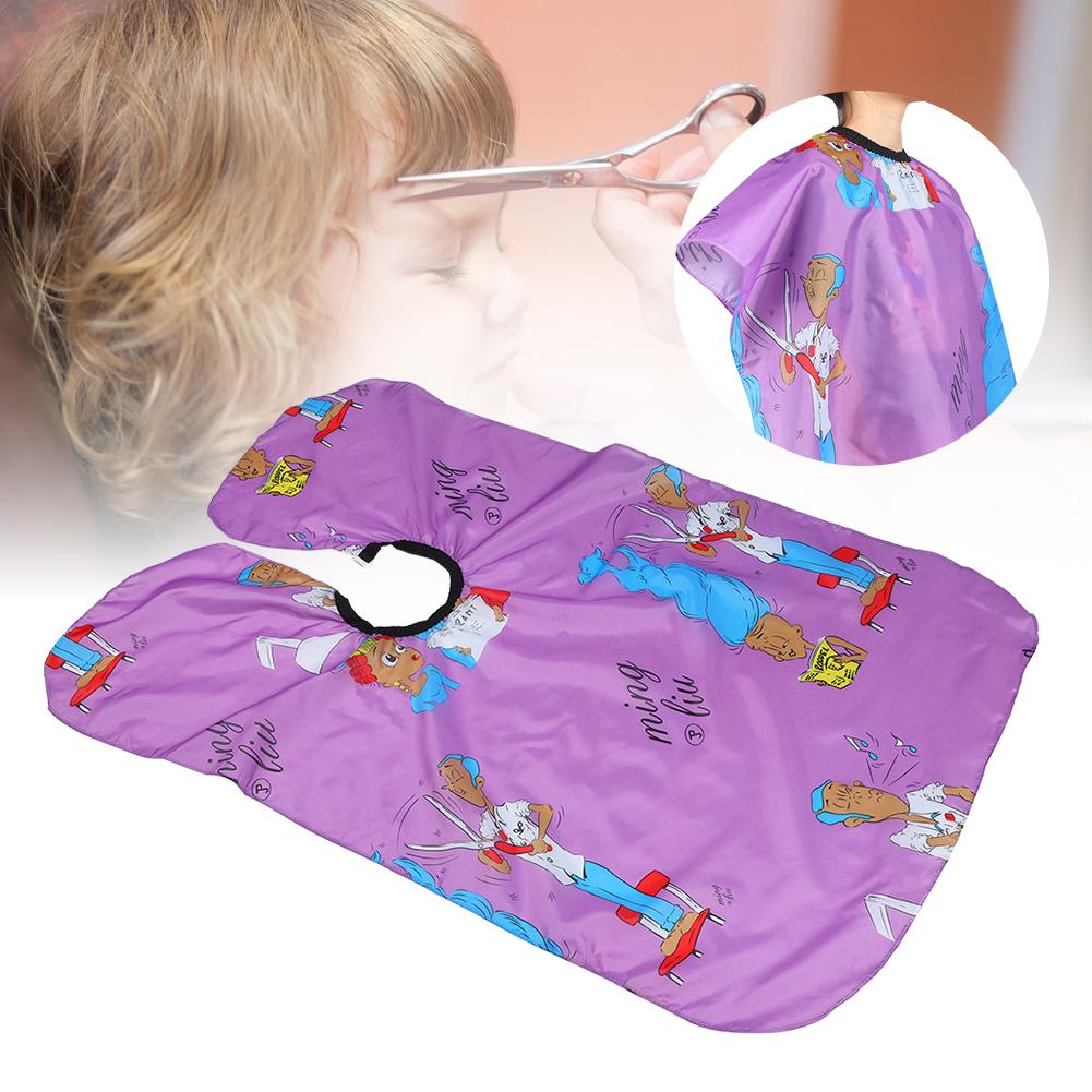 Children Hairdressing Apron Home Barber Shop Cartoon Pattern Hair Cutting Dyeing Gown CapePurple