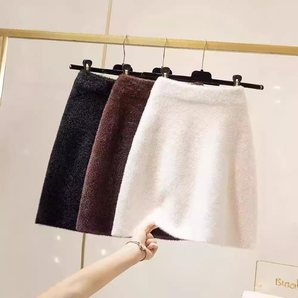 Nadýchaná mini sukně pro ženy Podzimní a zimní pletená krátká sukně Střední pas Áčková sukně