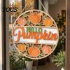 Country Style Porch Sign Autumn Harvest Wooden Wreath Pendant, Front Door Hanging Ornaments with Hemp Rope, Natural Wood Pastoral Decor Pumpkins Maple