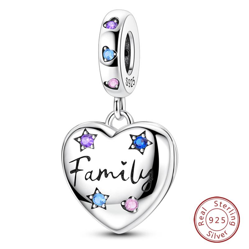 Copper Charms Beads Forever Love Heart Shaped Bow Family Charms Dangle For Bracelet Woman Diy Jewelry Gift