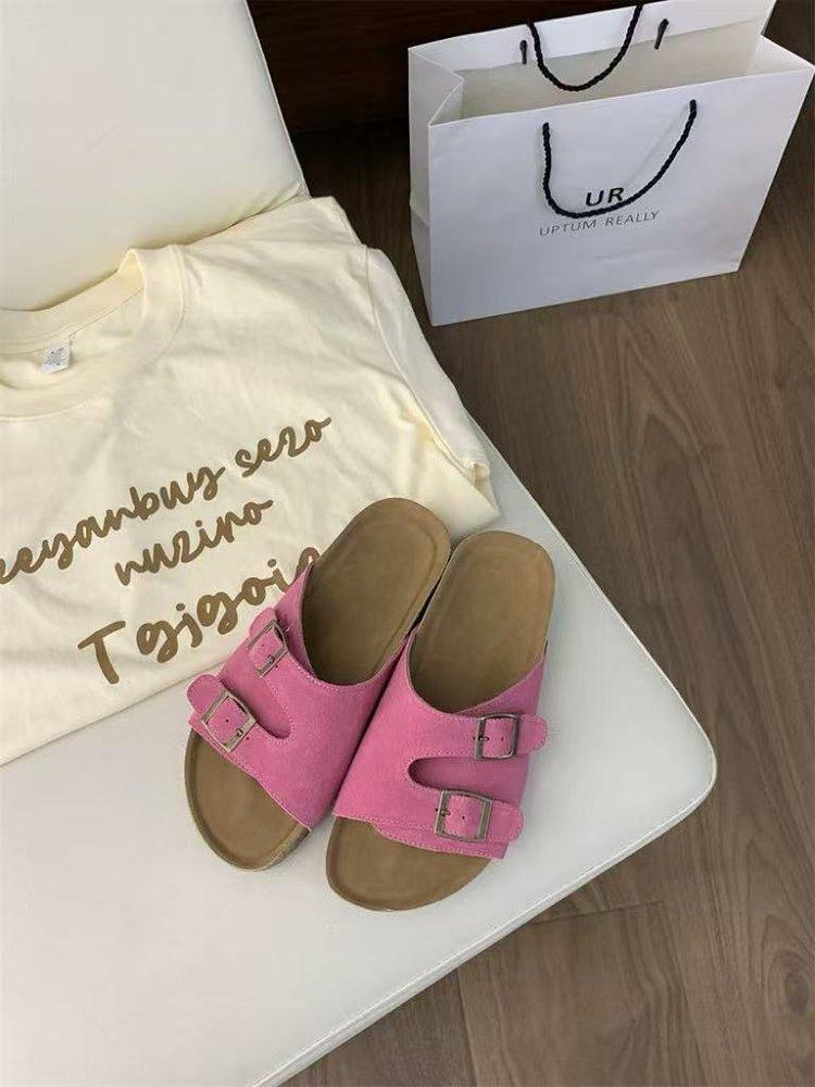 

[Armano] 2025 summer retro double buckle with platform slippers women s height-enhancing cool slippers wear new women s shoes 43 персиковый