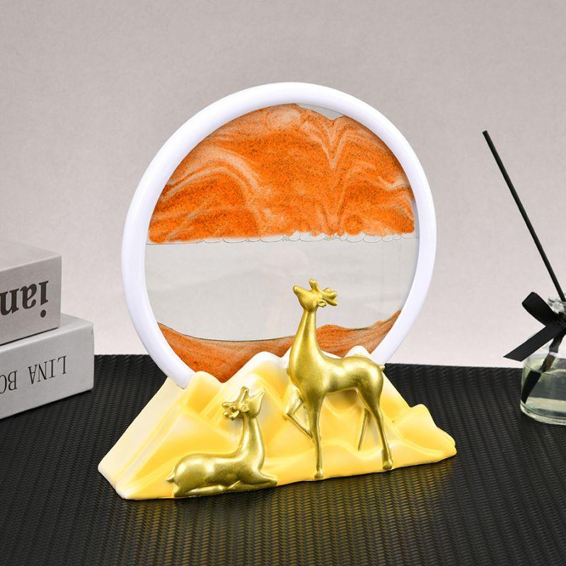 Dynamic Sand Art Liquid Motion, Moving Sand Art Picture Round Glass Deep Sea Landscape Motion Display Flowing Sand Box