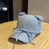 Koreanischer Stil Mode Katzenohren Baseballkappe Kariert Fliege Stil Schirmmütze Atmungsaktiv UV-Schutz Schirmmütze Unisex Outdoor