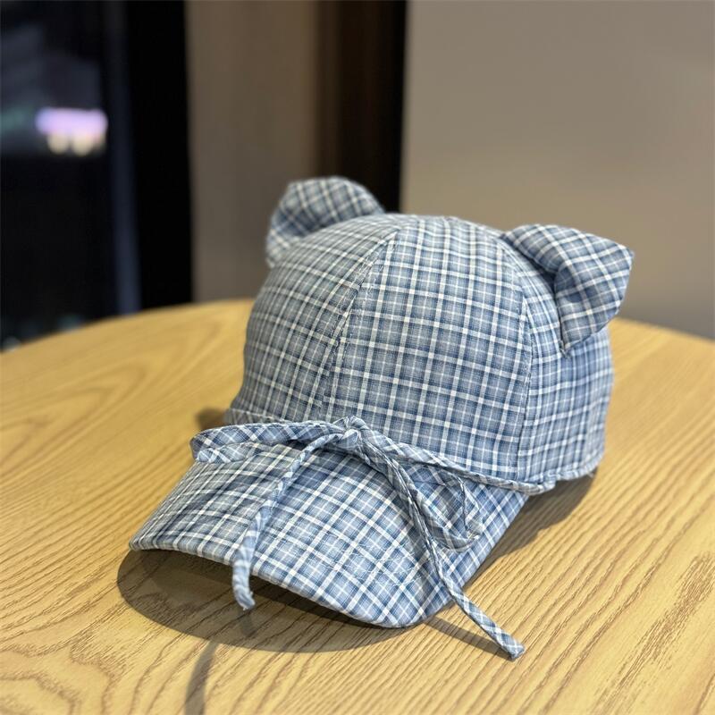 Koreanischer Stil Mode Katzenohren Baseballkappe Kariert Fliege Stil Schirmmütze Atmungsaktiv UV-Schutz Schirmmütze Unisex Outdoor