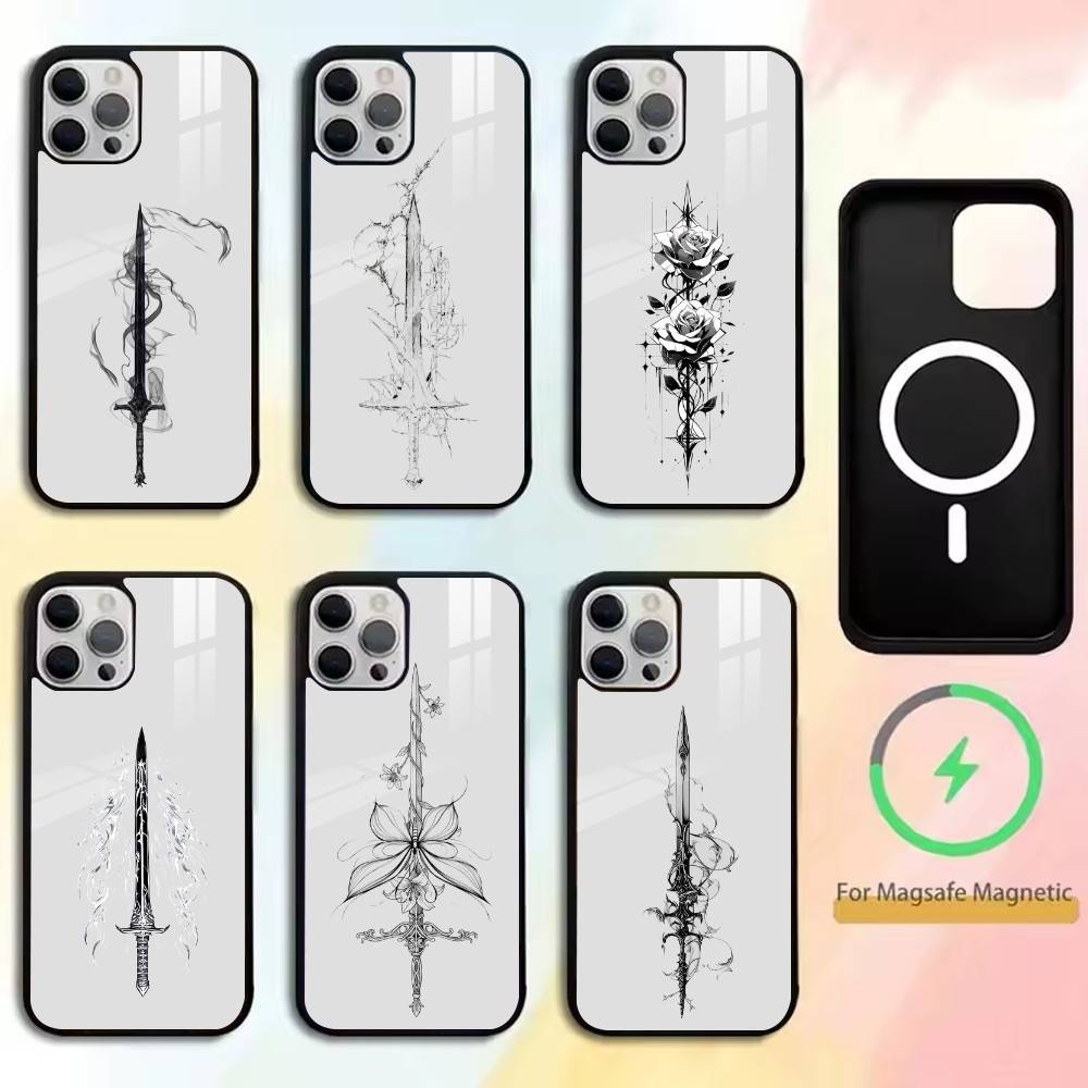 The Sword Creative Pattern Phone Case For iPhone17,16,15,14,13,12,11 Plus,Pro Magnetic For Magsafe Wireless Charging