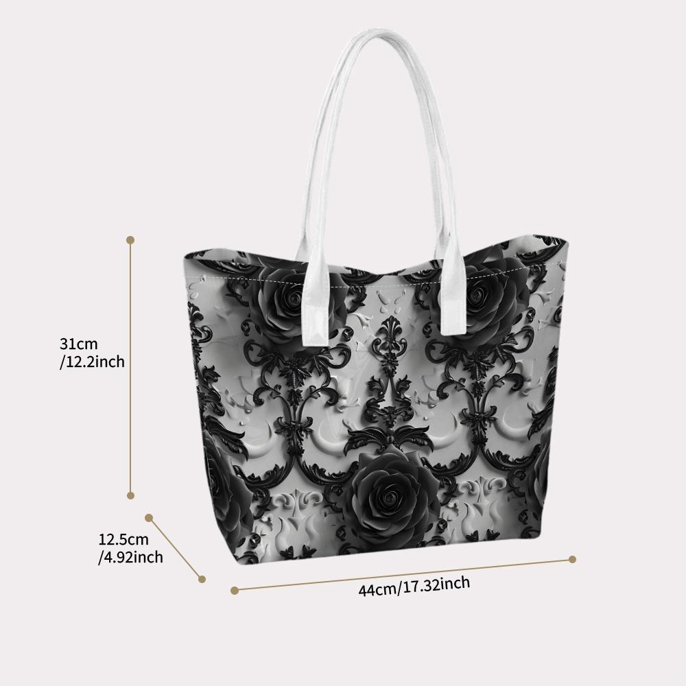 Gothic Rose Pattern Tote Bag Elegant Daily Shoulder Handbag