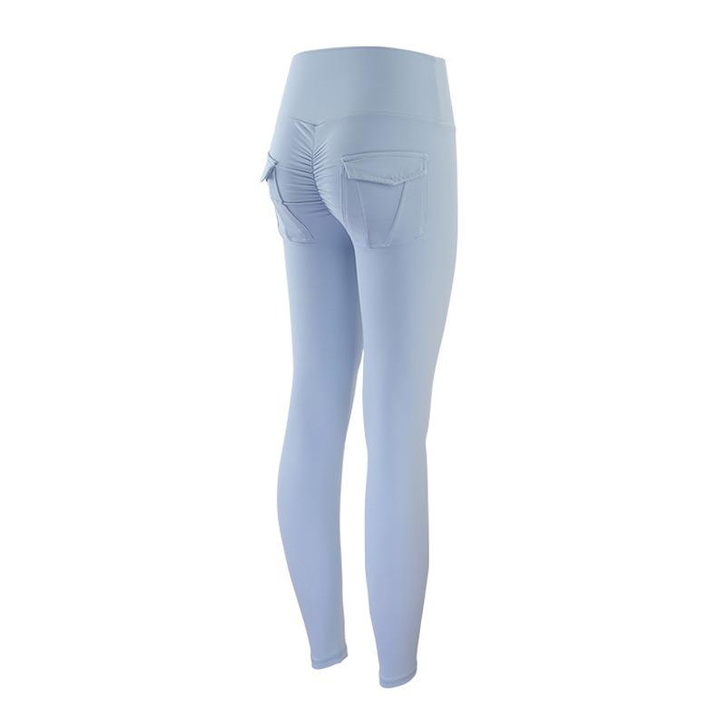 Double-sided Abraded Nude Pocket Yoga Pants Women's High Waist Peach Hip Lift Sports Chrysanthemum Fitness Pants